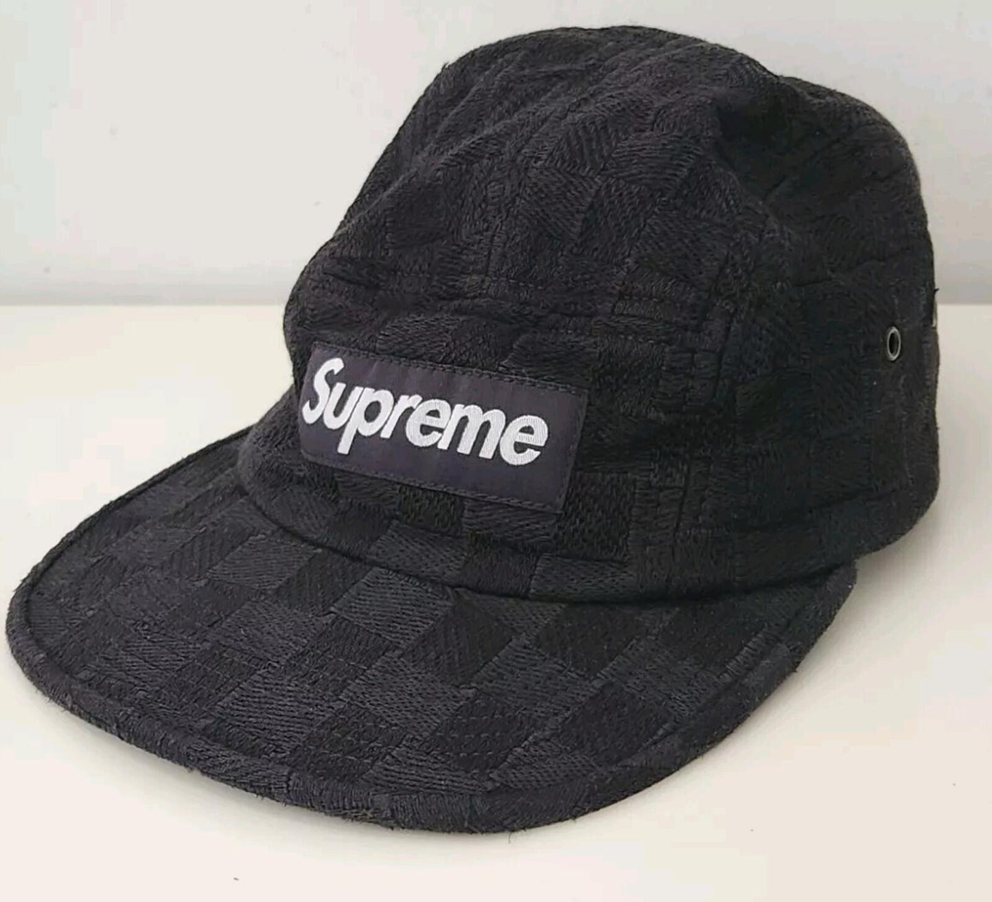 FW17 Supreme Checker Weave Camp Cap Black