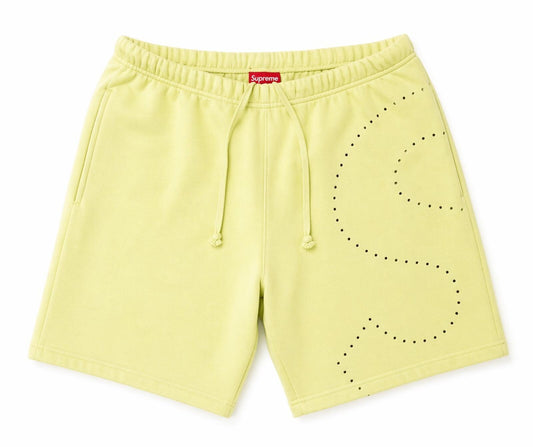 SS21 Supreme Pantalón Corto Laser Cut S Logo Amarillo Claro Talla S 30