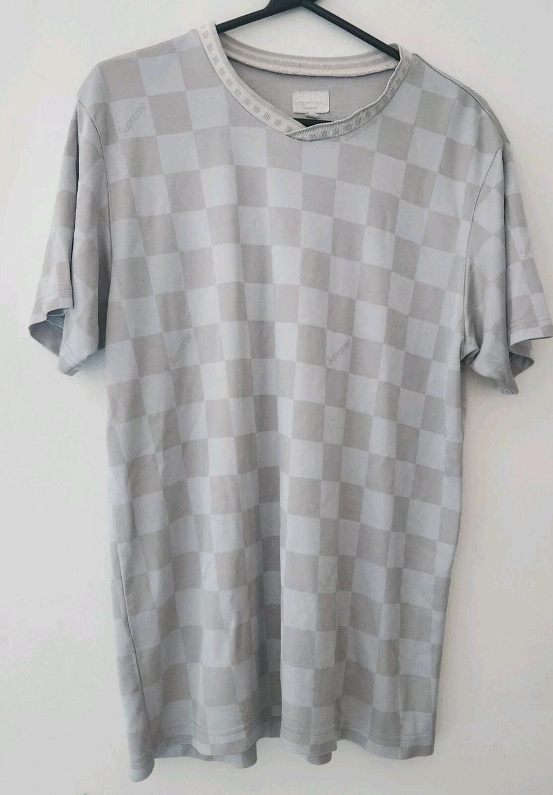SS16 Supreme Checker Soccer Jersey medium Grey Tee Football T-shirt Bieber