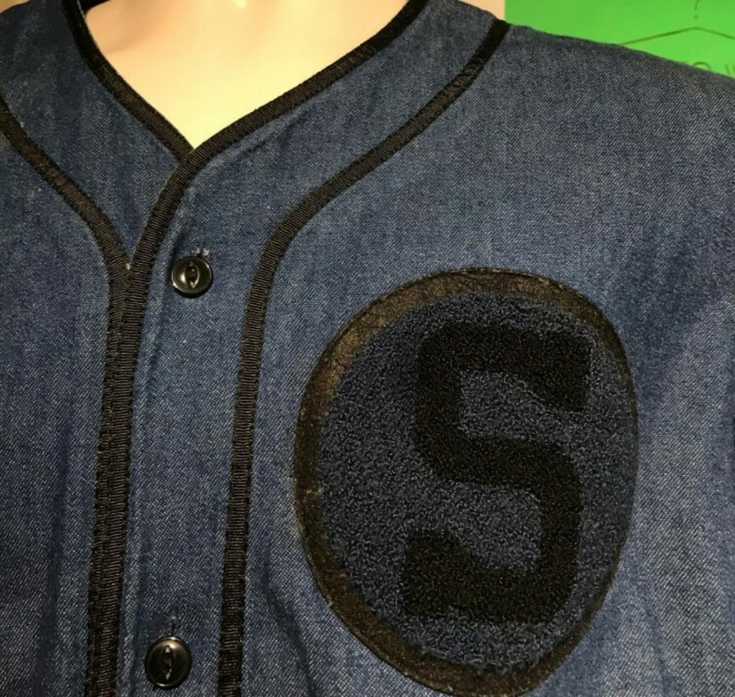 FW13 Supreme Baseball Shirt Chenille S Logo Denim Size L