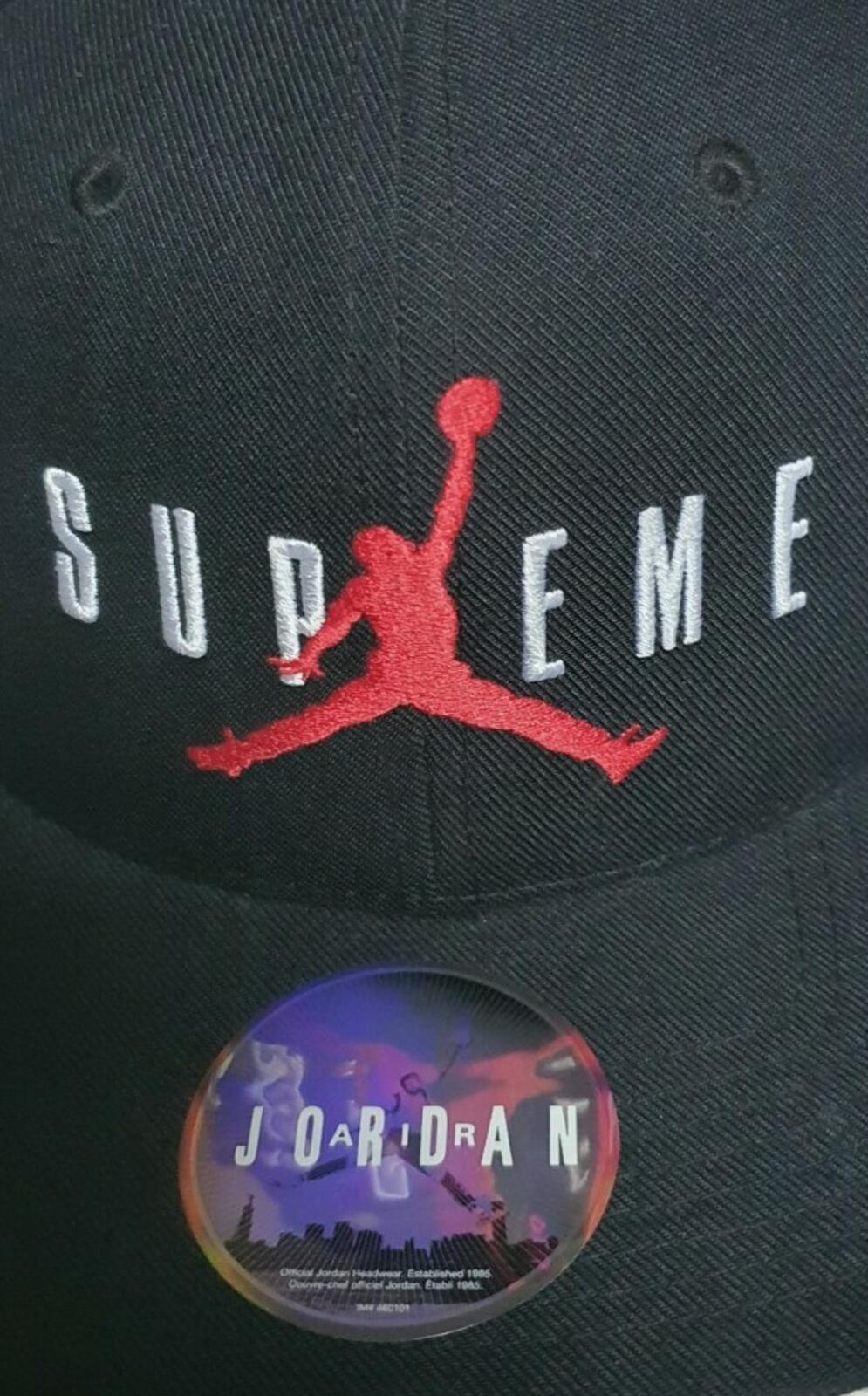 FW15 Supreme x Jordan black 6-Panel cap Jumpman hat Worn 1x Rare Jumpman