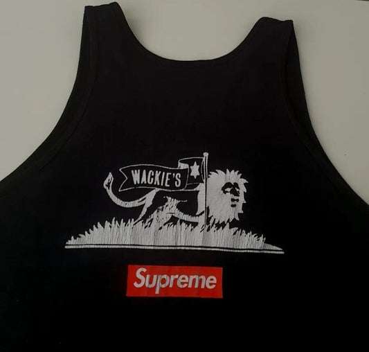 SS13 Supreme Wackies Sugar Minott ärmelloses Top schwarzes T-Shirt Box-Logo Vintage