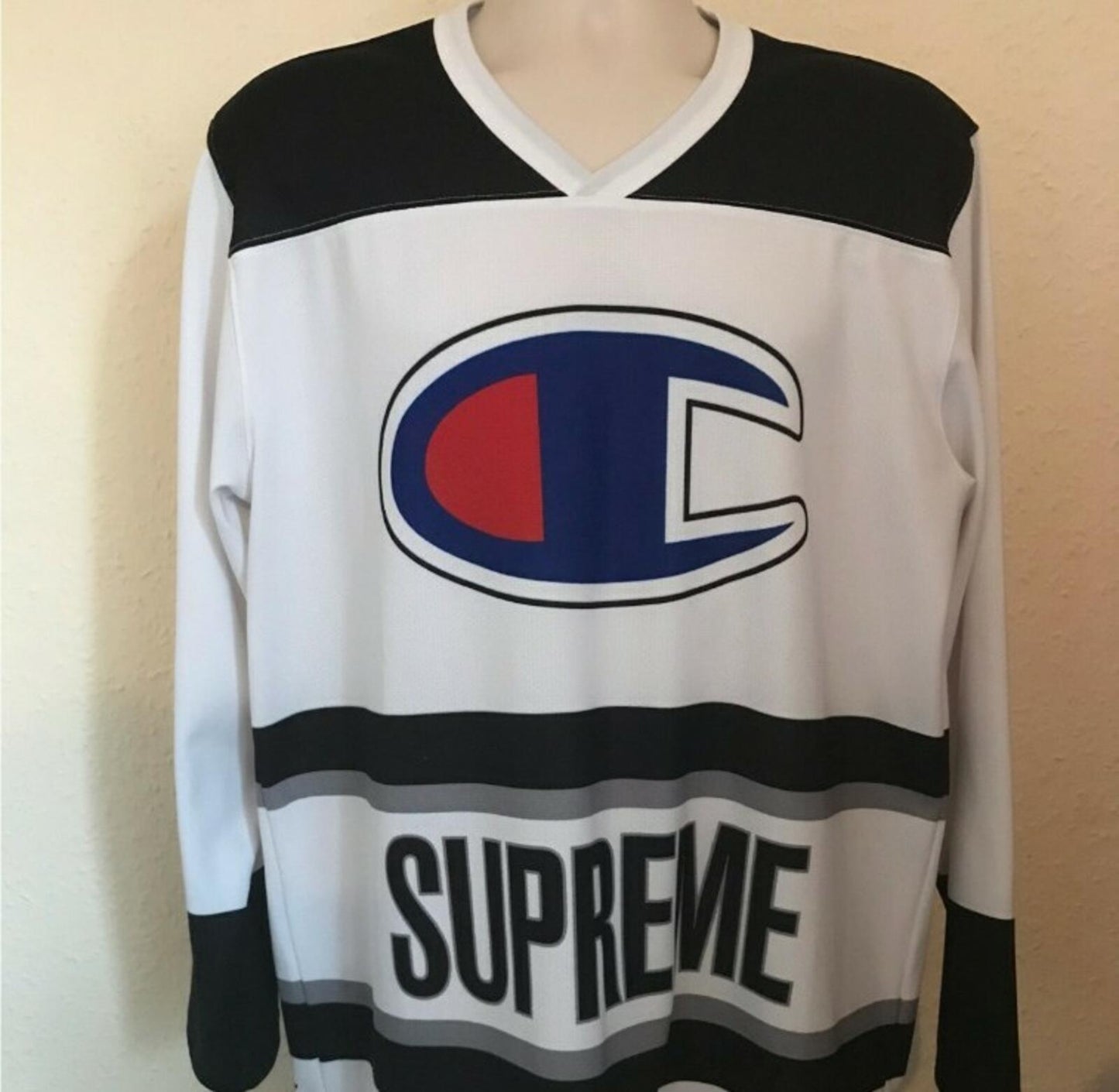 SS14 Supreme x Champion Hockey Top white size L large jersey Rare Vintage 2014