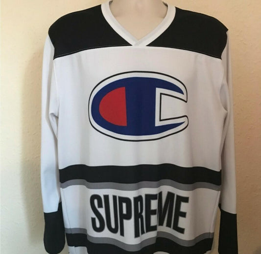 SS14 Supreme x Champion Hockey Top blanco talla L grande jersey Raro Vintage 2014