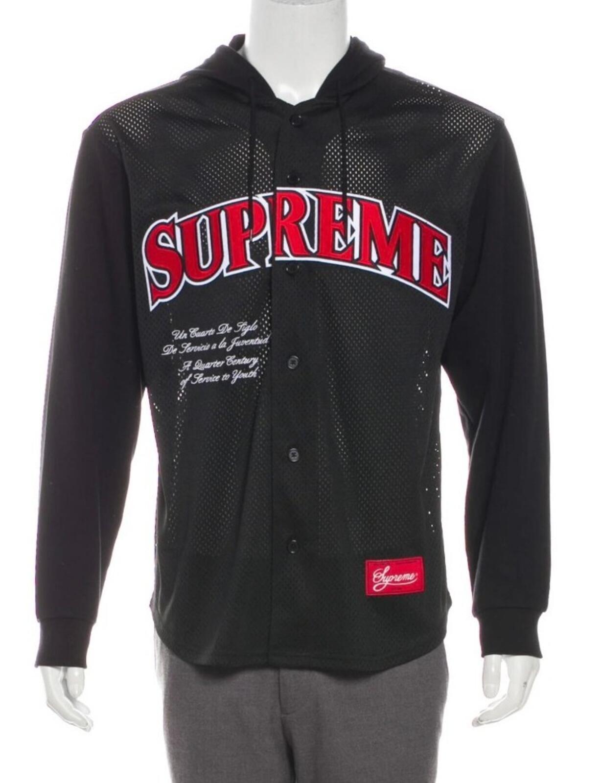 SS20 Supreme Hooded L/S Baseball Jersey size L Large black Top