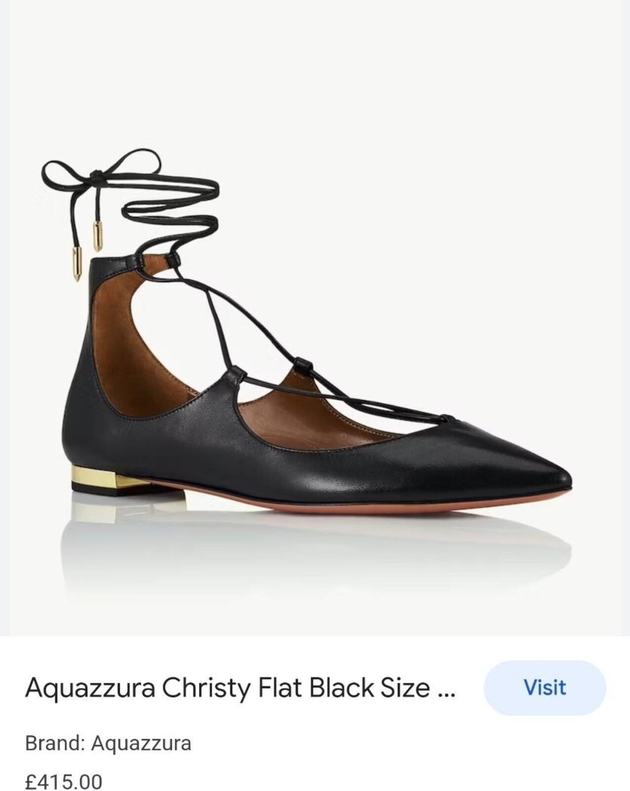 £415 AQUAZZURA Black Leather Christy Flat Pointed Toe Sandals Ballet EU 38 UK 5