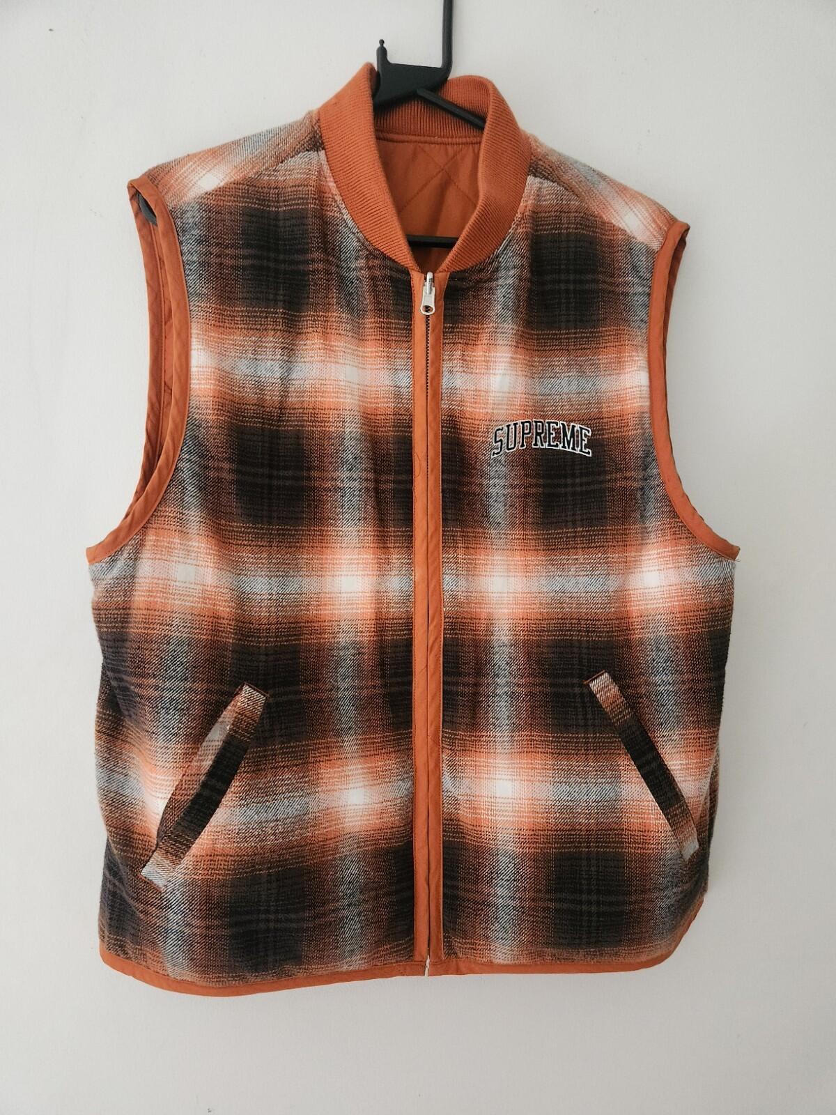 FW17 Supreme reversible shadow plaid vest size M medium orange gilet
