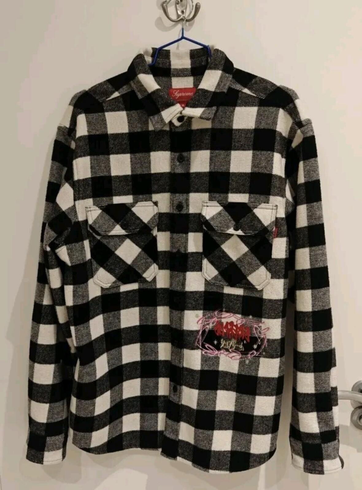 FW19 Supreme 1 - 800 Buffalo Plaid Shirt Black Size M Medium Artwork by AOI