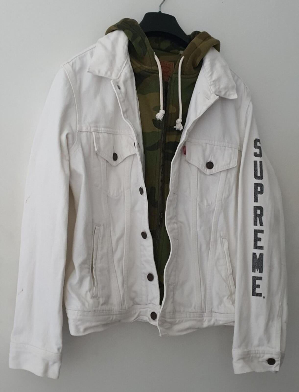 SS17 Supreme x Levis Fleece Hood trucker jacket size M medium white camo Levi's