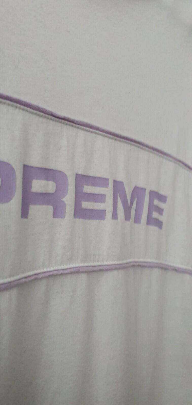 SS18 Supreme Team Ringer Tee talla M mediana blanco camiseta lila morado claro