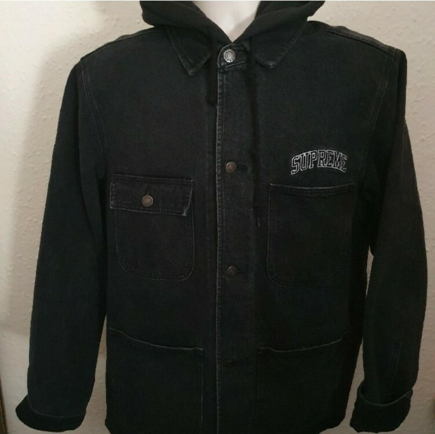 FW17 Supreme Hooded Chore Coat Black Size M