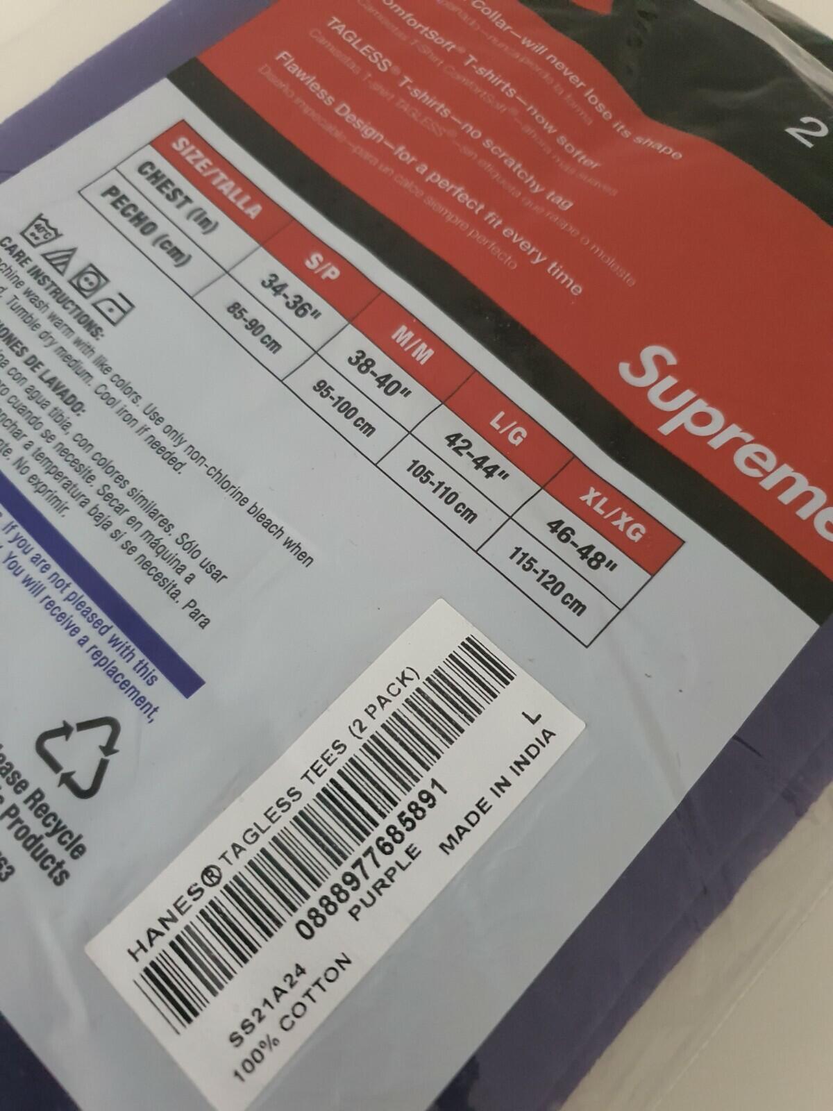 SS21 Supreme Hanes purple Tees (2 Pack) T-shirt size L large small box logo