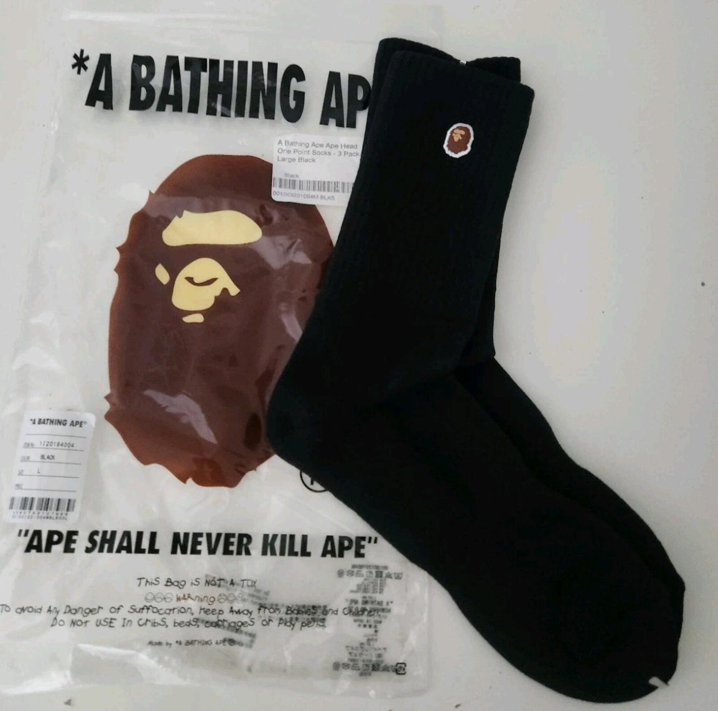 1x A BATHING APE Ape Head one point  socks L large UK 9-11 Japan BAPE Black Pair