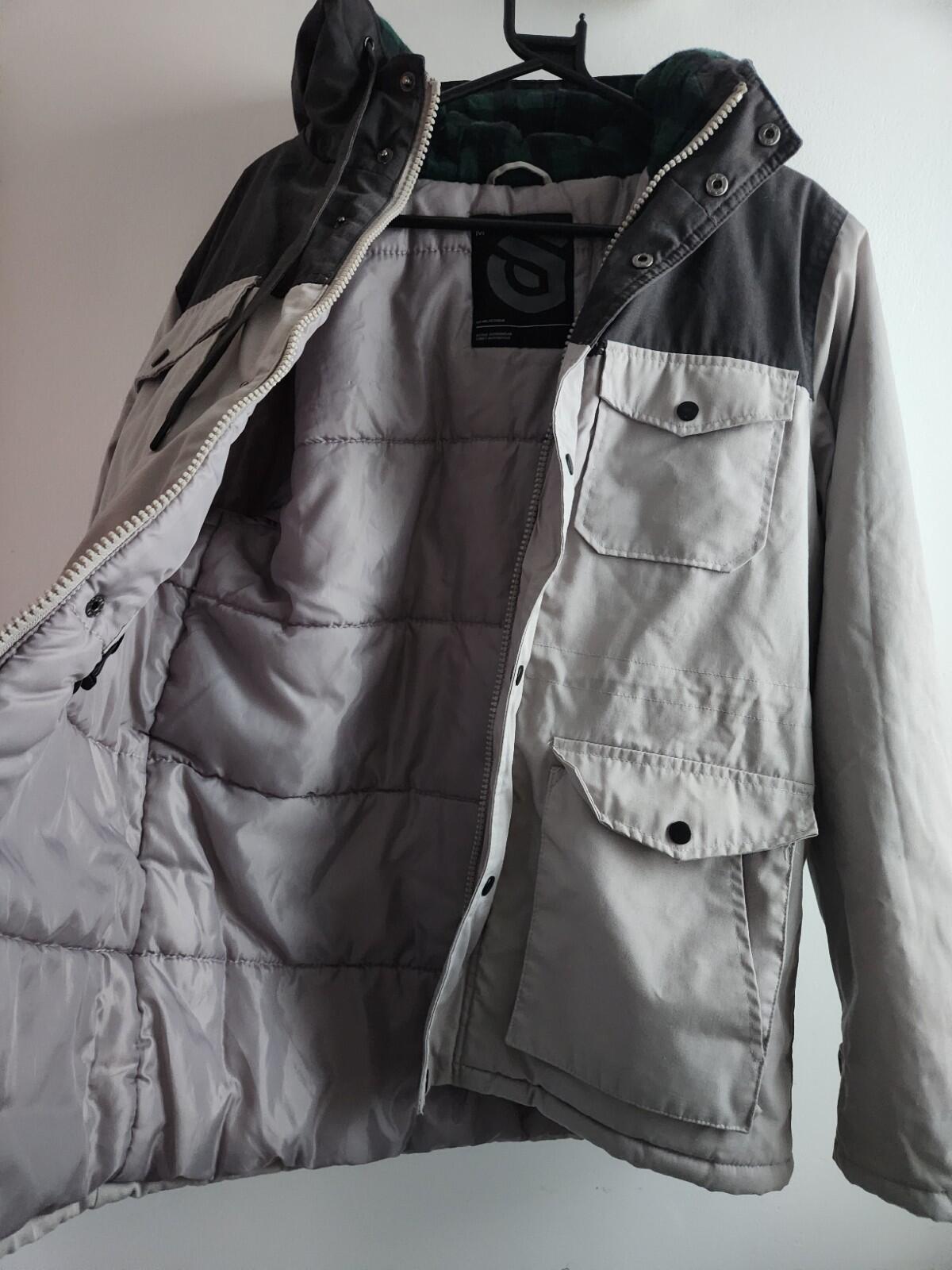 GATE Mens Light Grey Hooded Field Jacket Parka Multi Pocket Button Up Coat M