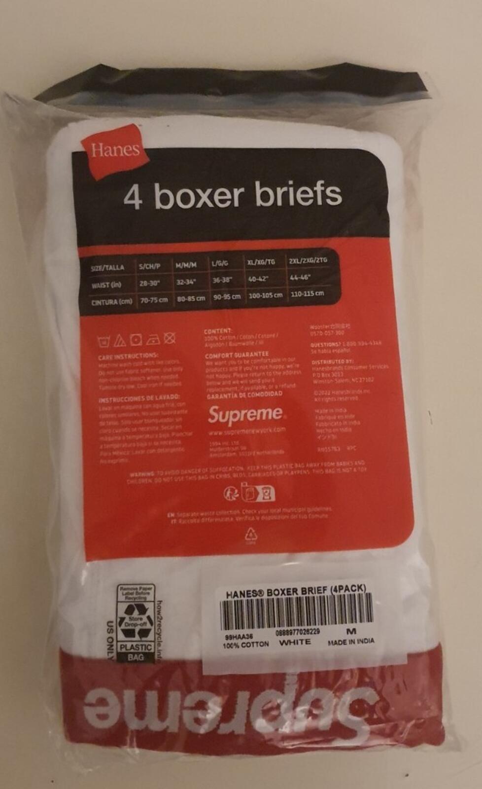 FS24 Supreme Hanes weiße Boxershorts (4er-Pack) M Medium Neu ungeöffnet Unterwäsche