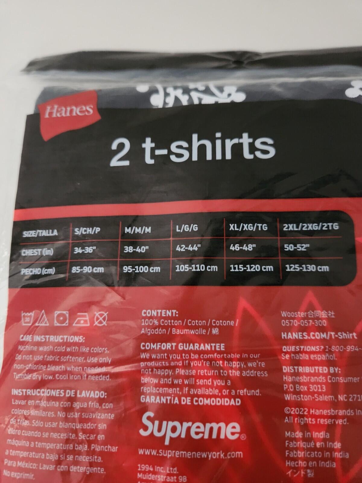 FW22 Supreme Hanes Bandana Tagless Tees 2 Pack T-shirts size S small New Black