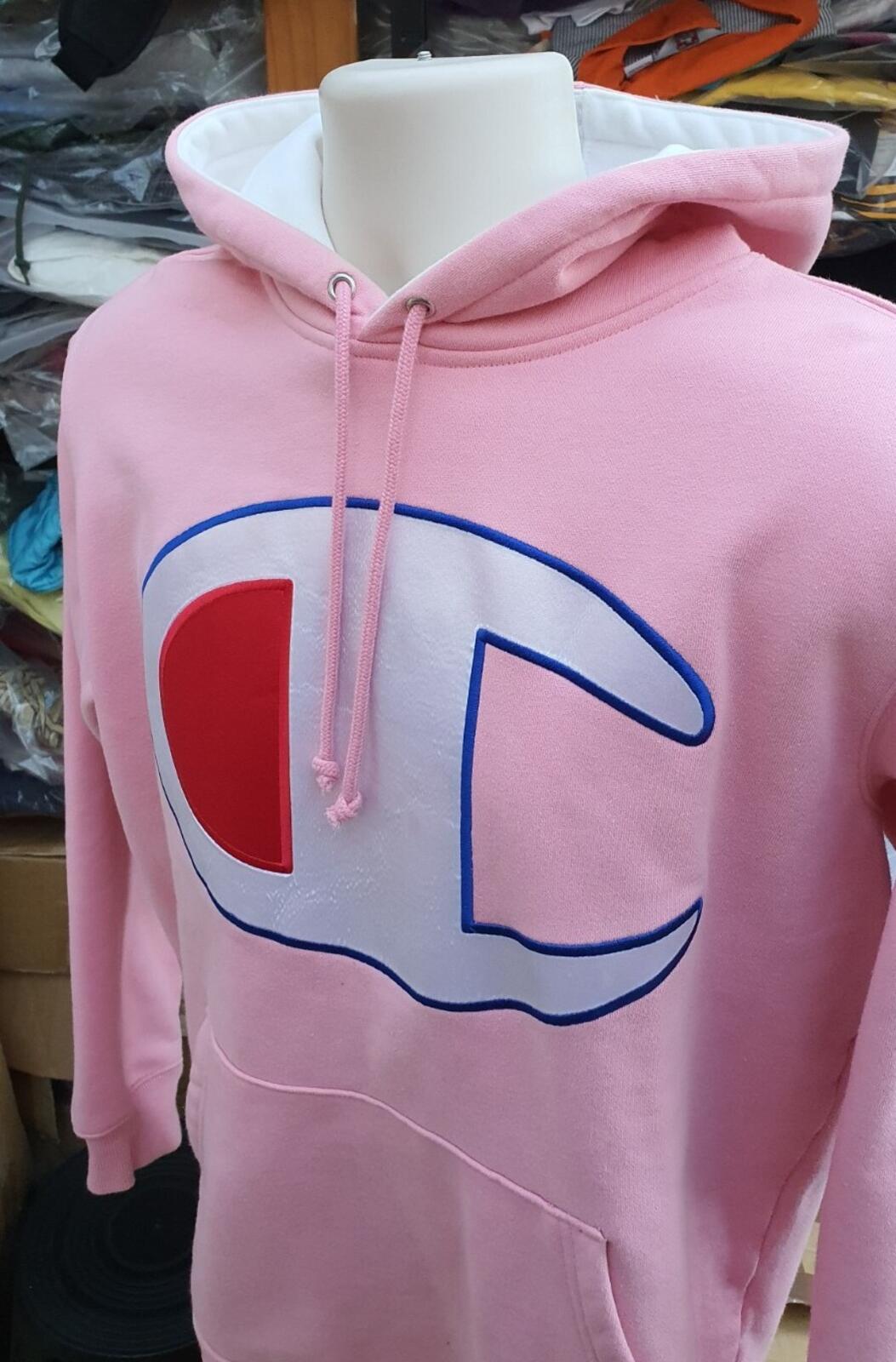 SS17 Supreme x Champion Satin Logo Hooded Sweatshirt Pink Size M