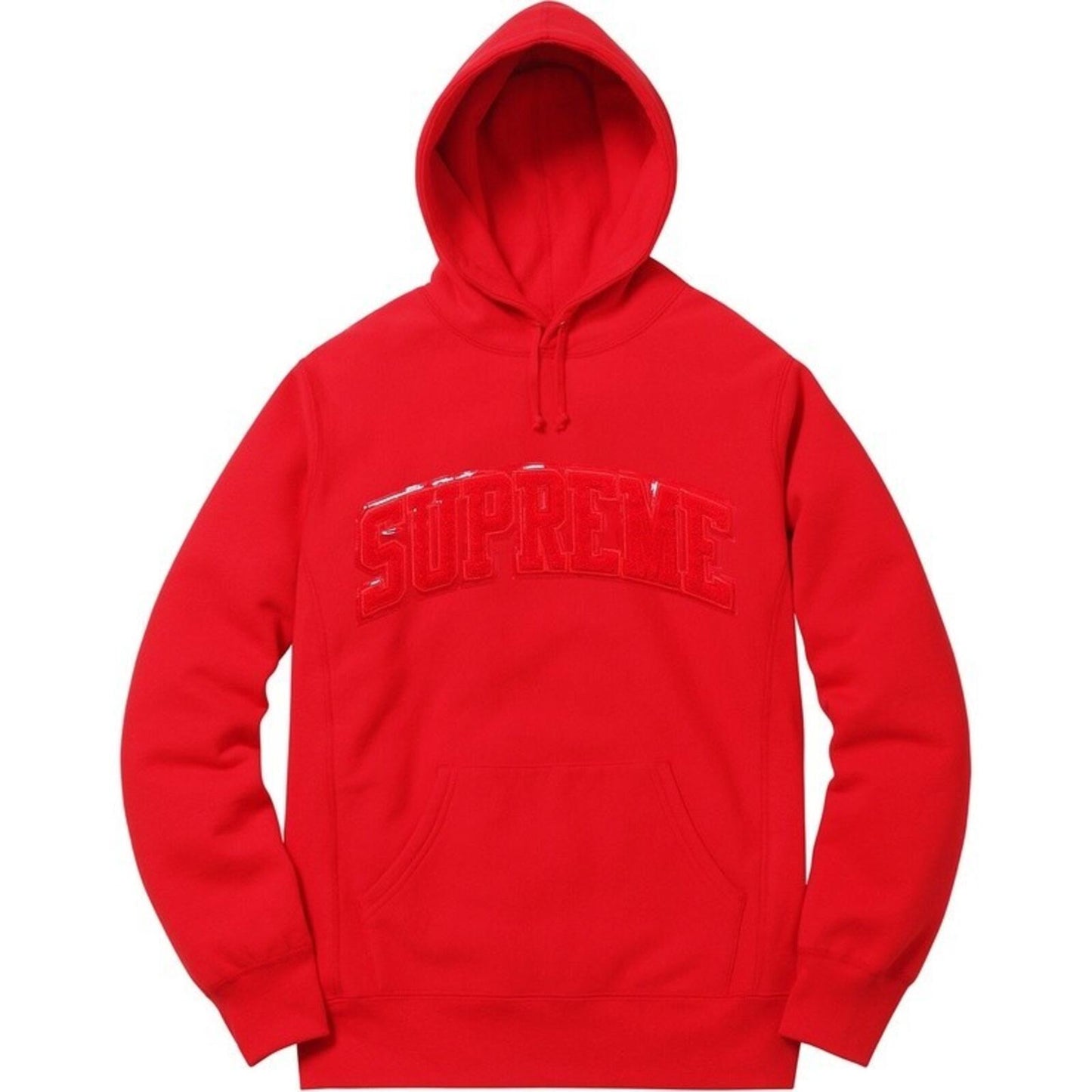 FW17 Supreme Patent Chenille Arc Logo Hooded Sweatshirt Red Size M
