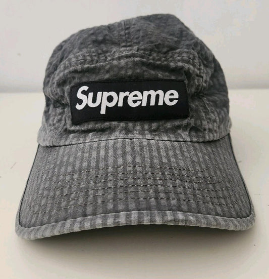 SS22 Supreme Washed Seersucker Camp Cap Schwarz