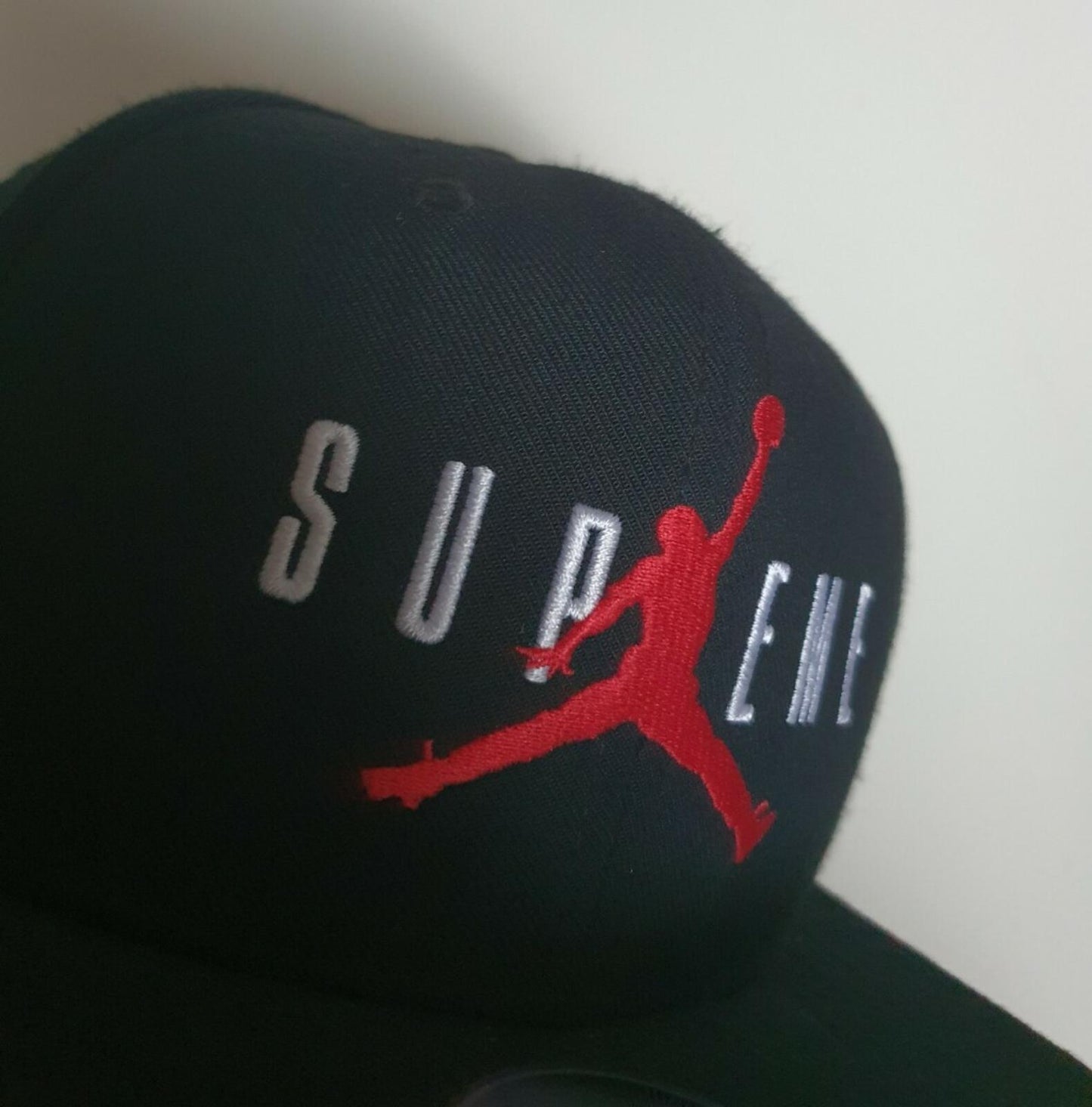 FW15 Supreme x Jordan black 6-Panel cap Jumpman hat Worn 1x Rare Jumpman