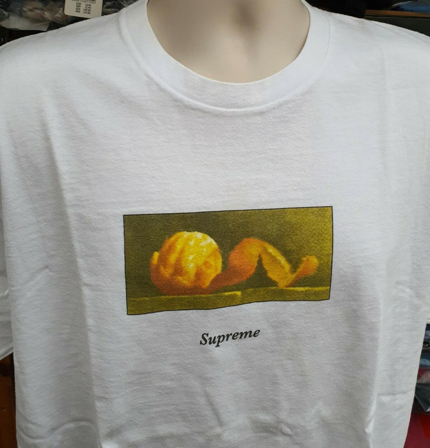 FW15 Supreme Peel white tee size XL T-shirt orange Rare