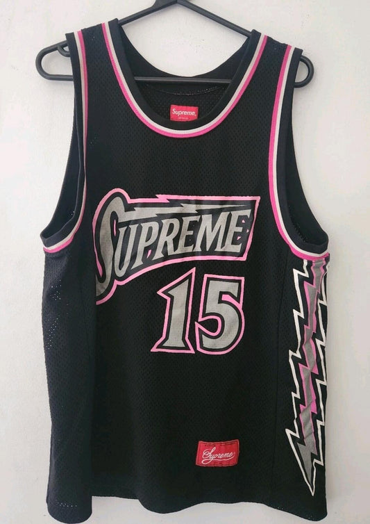 Camiseta de baloncesto sin mangas Supreme con pedrería SS19 M mediana negra