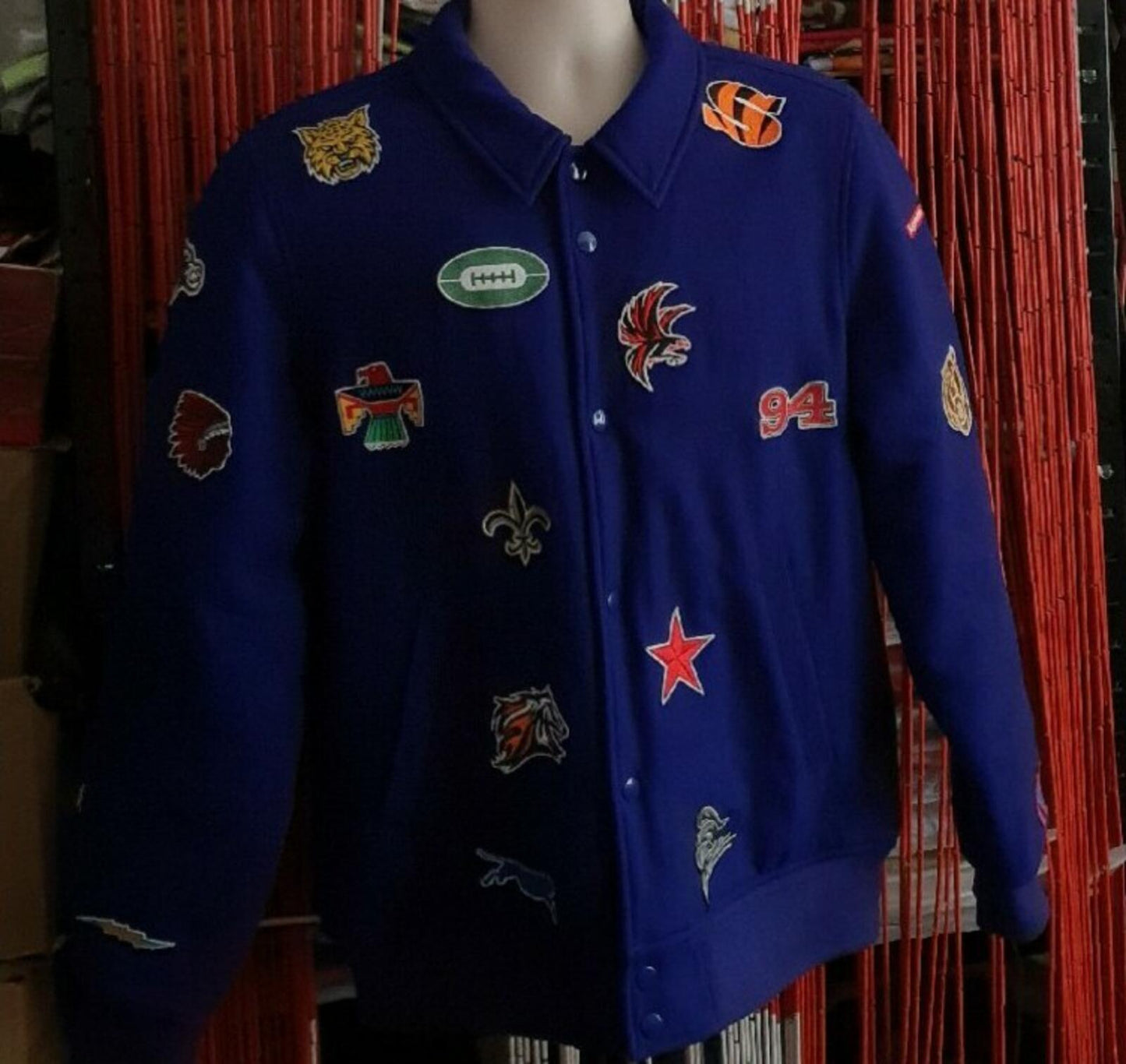 FW14 Supreme Franchise Wool Varsity Jacket Blue Size M