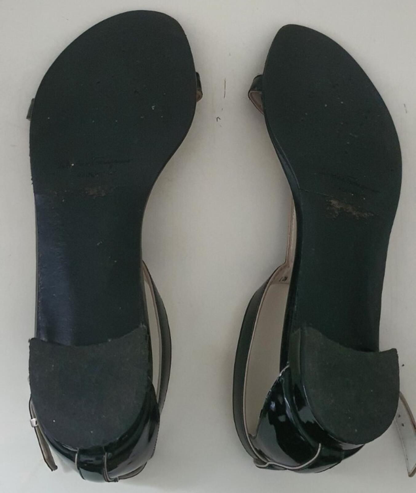 SALVATORE FERRAGAMO 7.5 B UK 5 EU 38 WOMENS BLACK SANDALS Slim Made in Italy