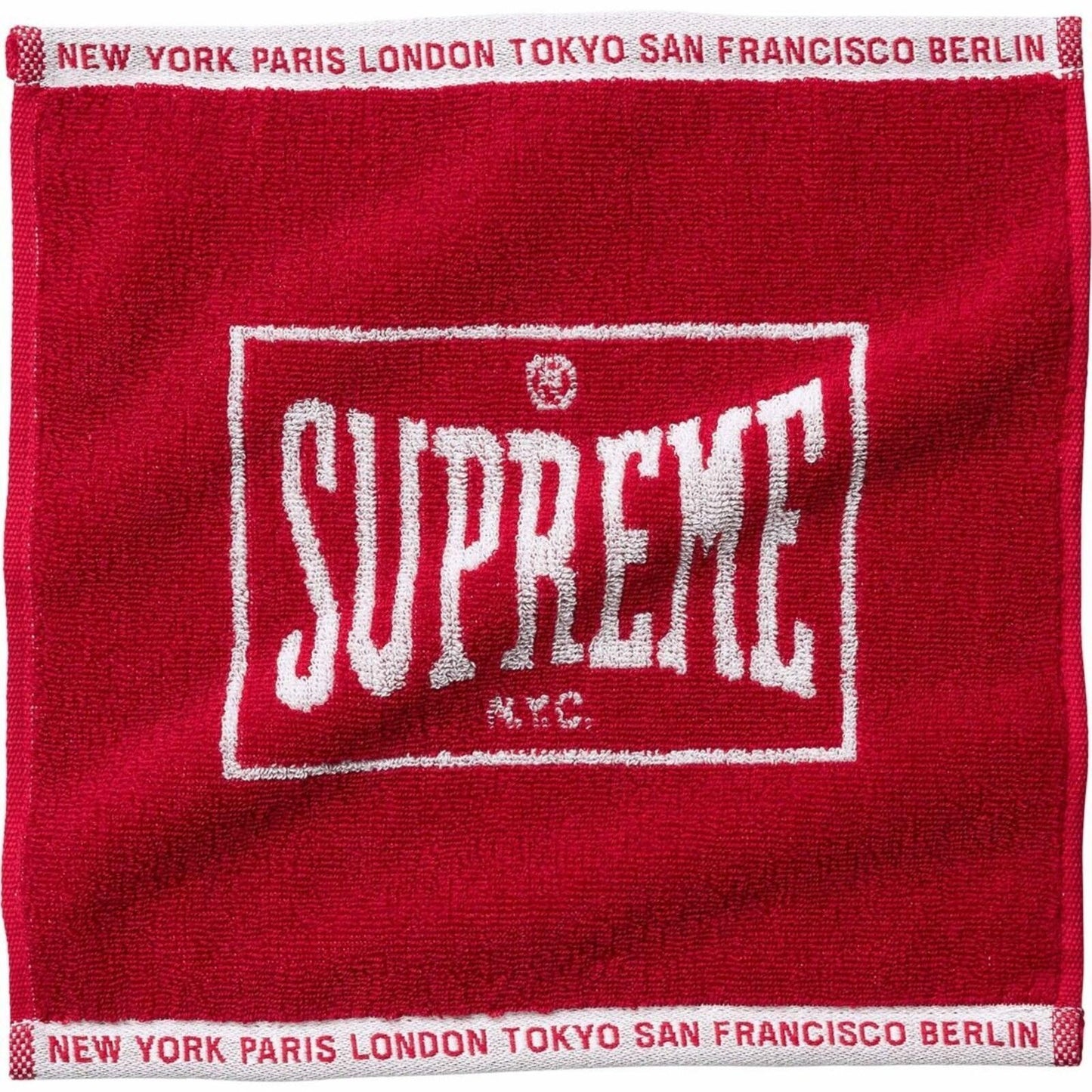 FW23 Supreme Square Mini Towels (set of 2) Red Black Jacquard Woven Logo Japan