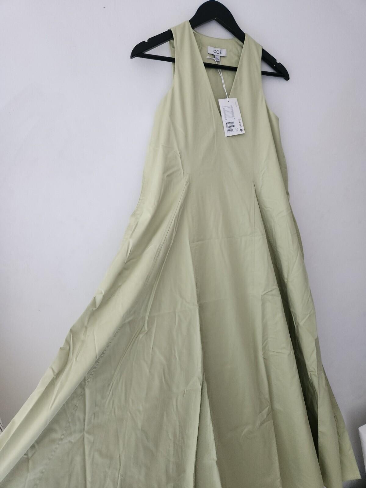 COS Voluminous V-Neck Maxi Dress Green Size Eur 34 UK 6 XS
