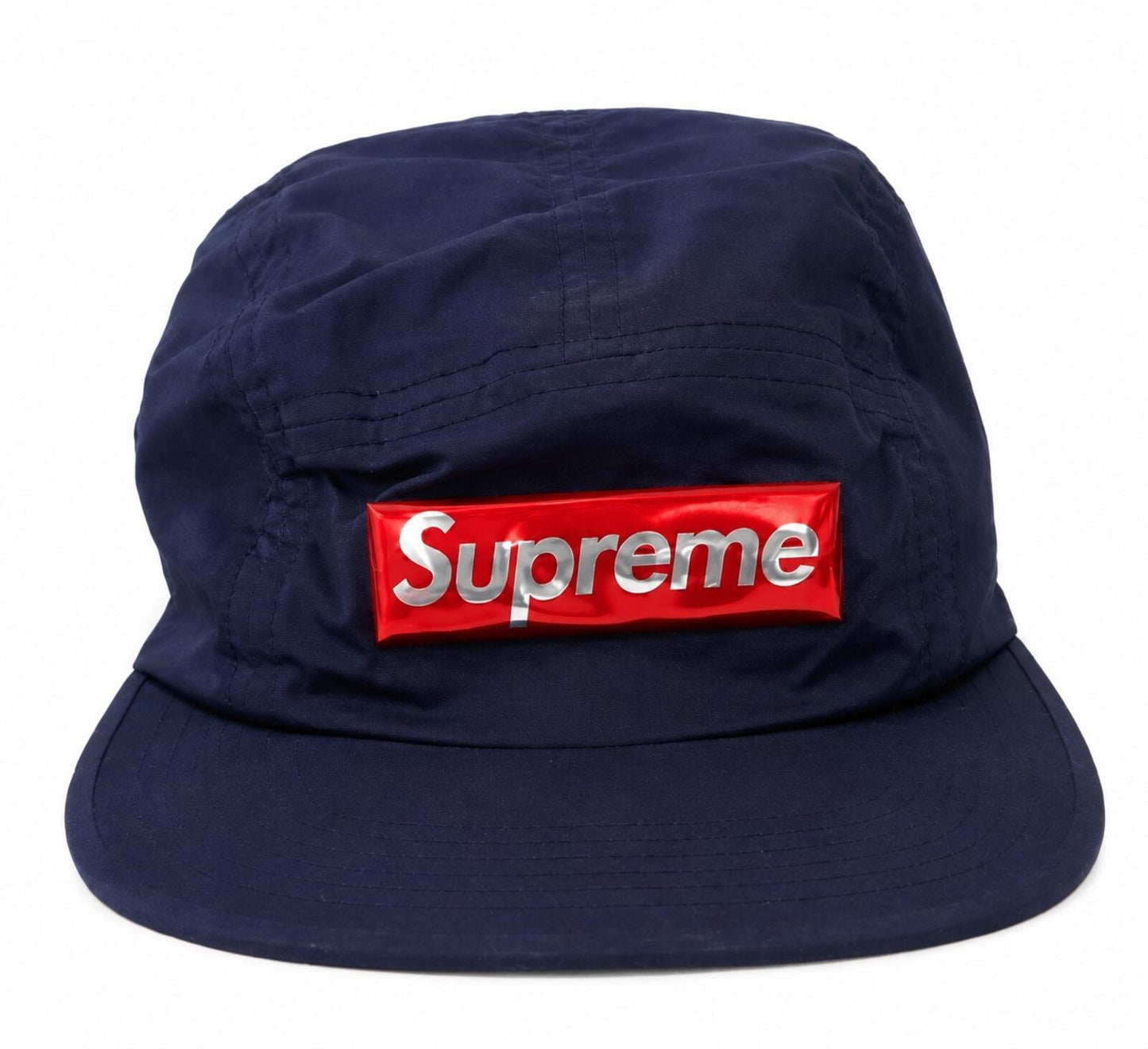 FW17 Supreme Liquid Metal Logo Camp Cap Navy