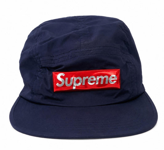 FW17 Supreme Liquid Metal Logo Camp Cap Navy