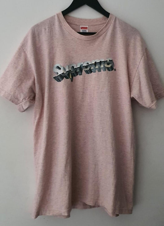 SS20 Supreme Chrome Logo camiseta blanca talla L Grande Rosa Jaspeado