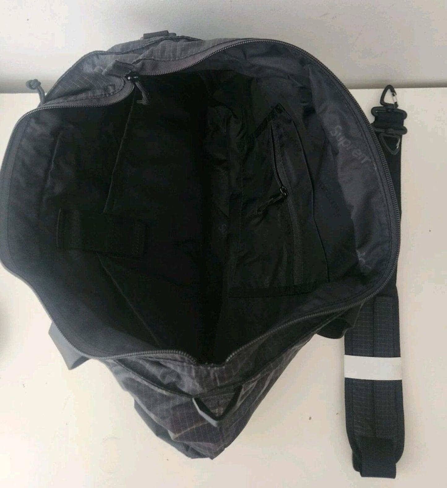 FW23 Supreme Tote Bag Water Resistant Reflective Logo Black 20L Duffle