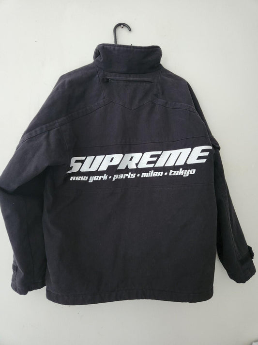 Chaqueta con cremallera Supreme de sarga cepillada FW22 talla S pequeña sarga utilitaria negra para hombre