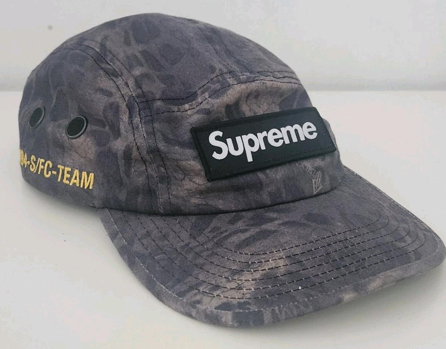 SS22 Supreme Military Camp Cap Hat Box logo Black Prym1 Camo