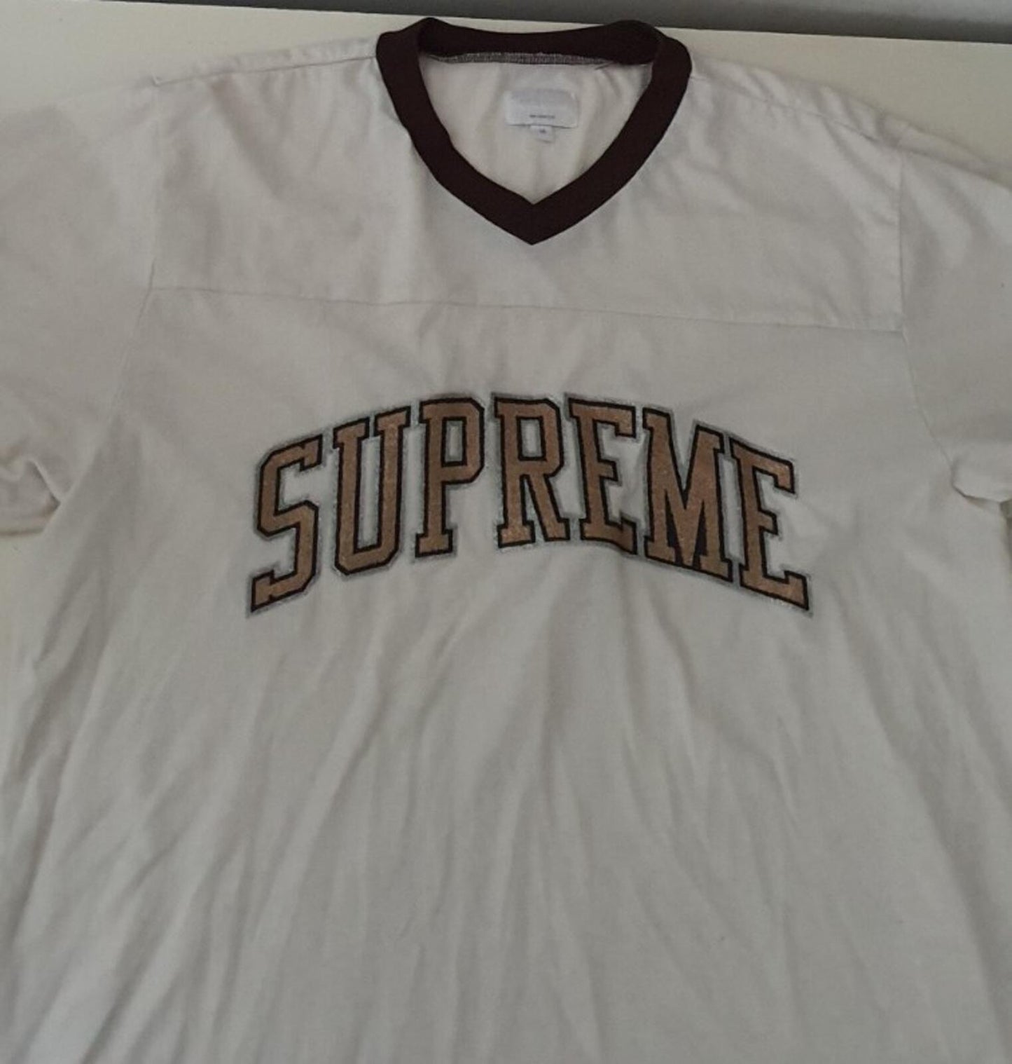 FW17 Supreme Glitter Arc Football Top White Größe M