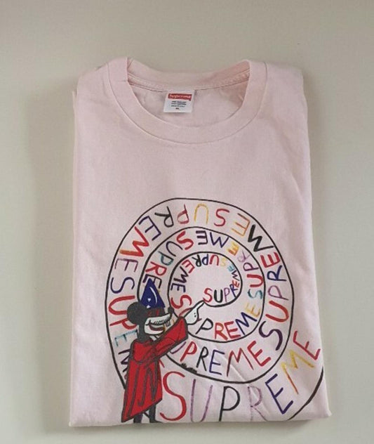 SS17 Supreme Joe Roberts Swirl camiseta rosa claro talla XL camiseta Mickey Mouse