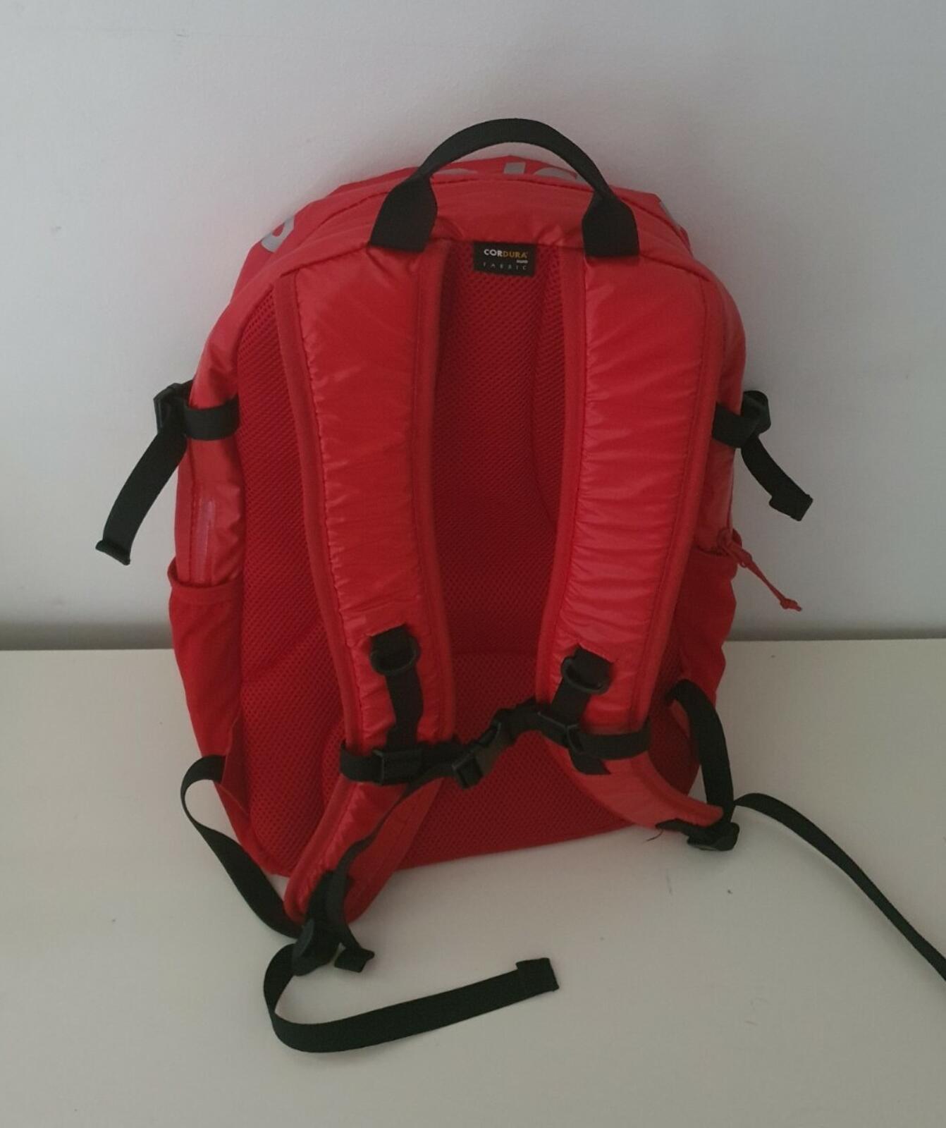 FW17 Supreme red backpack Cordura Fabric box logo Reflective text Rucksack
