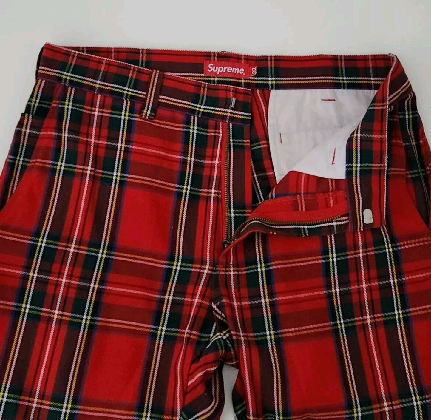 FW17 Supreme work pant Slim 32 Red Stewart Tartan Plaid trousers pants W32 L28