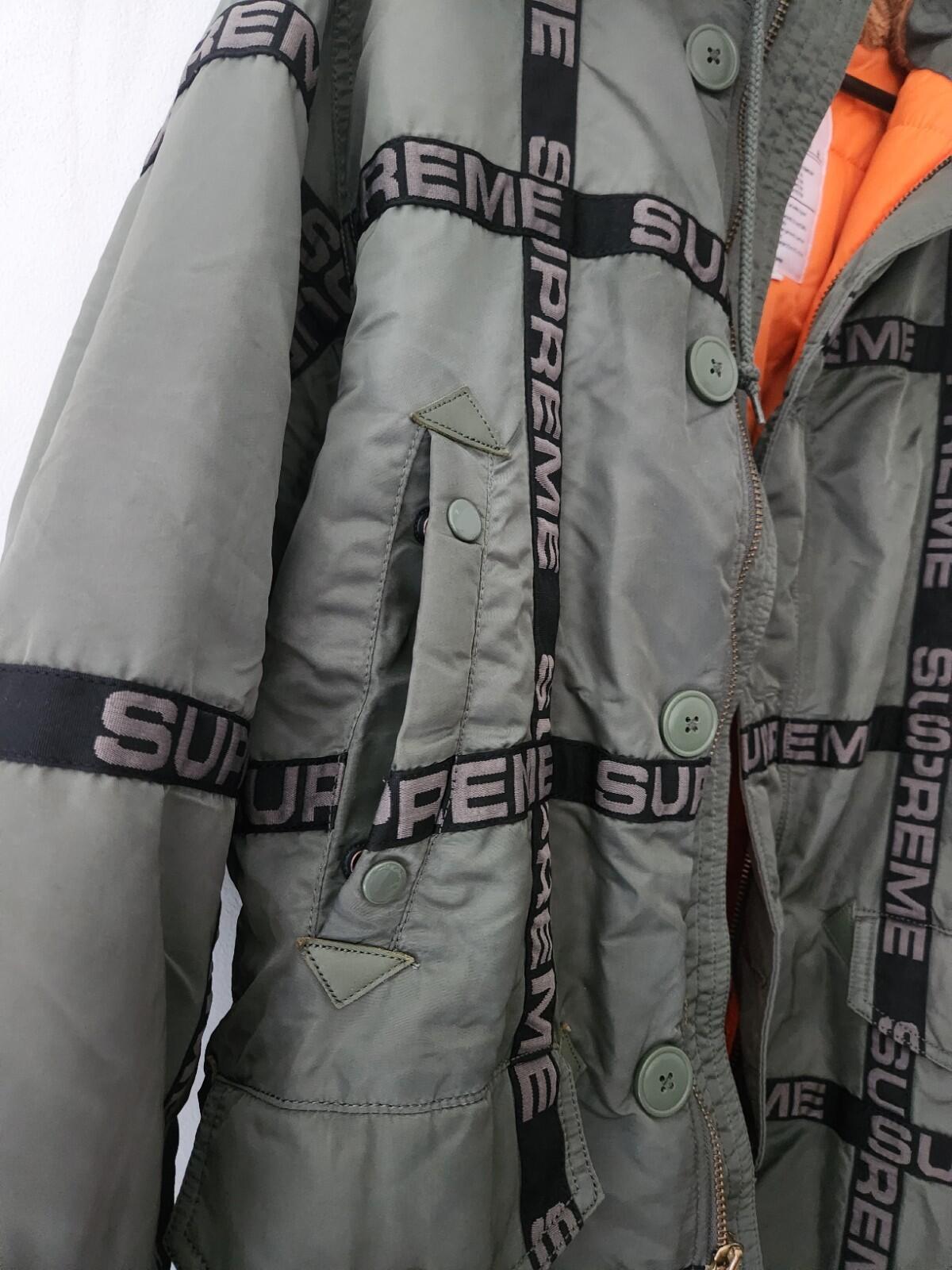 FW18 Supreme Logo Tape N-3B Parka UVP 378 $ Größe L Große Jacke olivefarbener Mantel grün