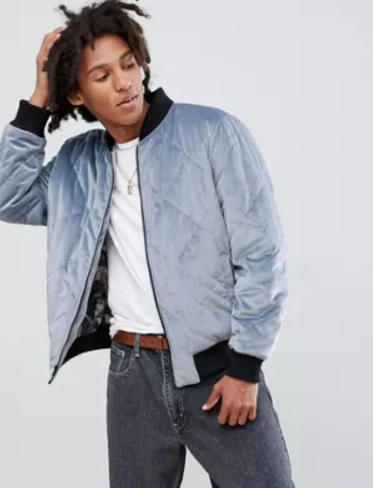 LEVI'S Line 8 Quilted Velvet Bomber Jacket Kano Blue Size S Small RRP £85