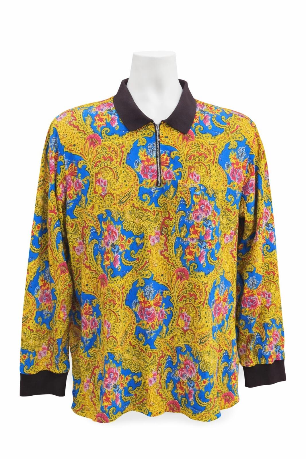 FW17 Supreme Paisley L/S Polo Yellow Shirt M
