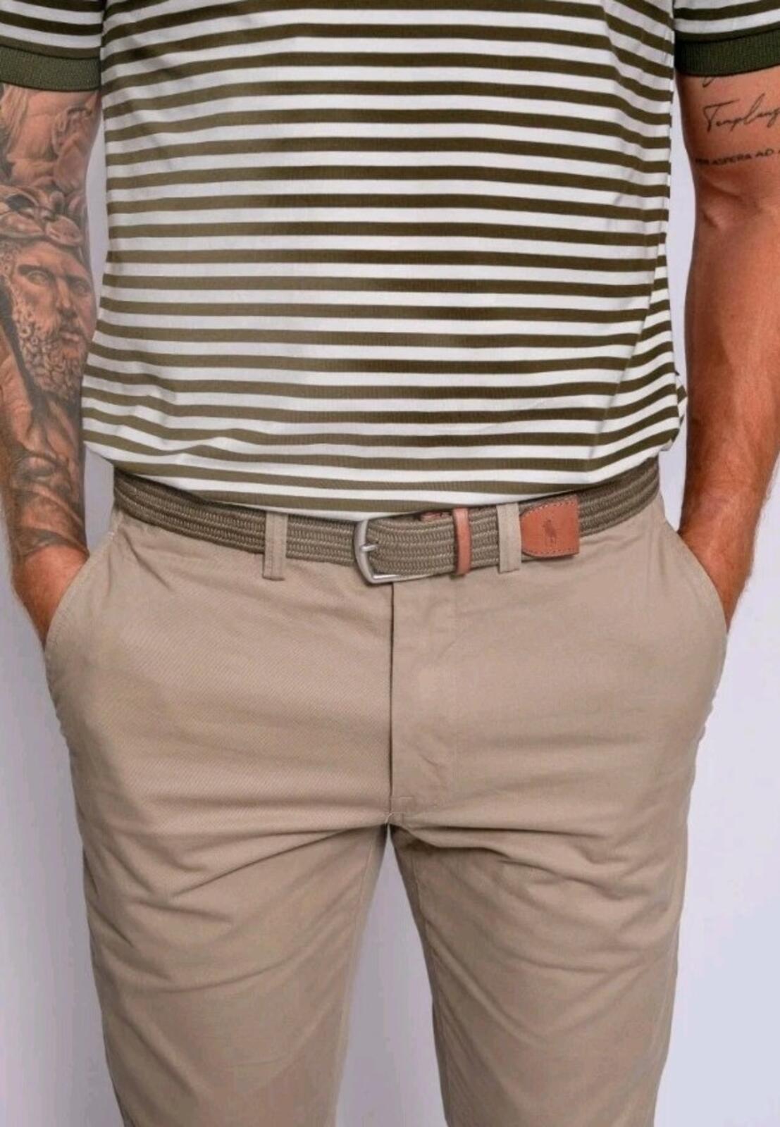 Polo Ralph Lauren Cinturón trenzado con ribete de piel £100 Talla S Small Canopy Olive Pony Golf