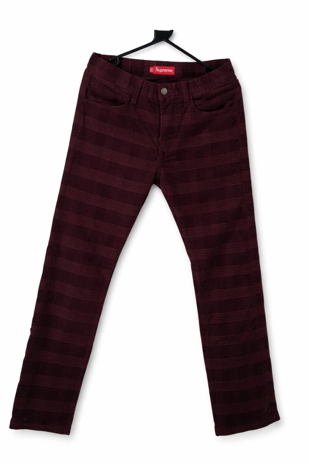 FW14 Supreme Plaid Cord 5 Pocket Pant Burgundy Size 30 W30 L30
