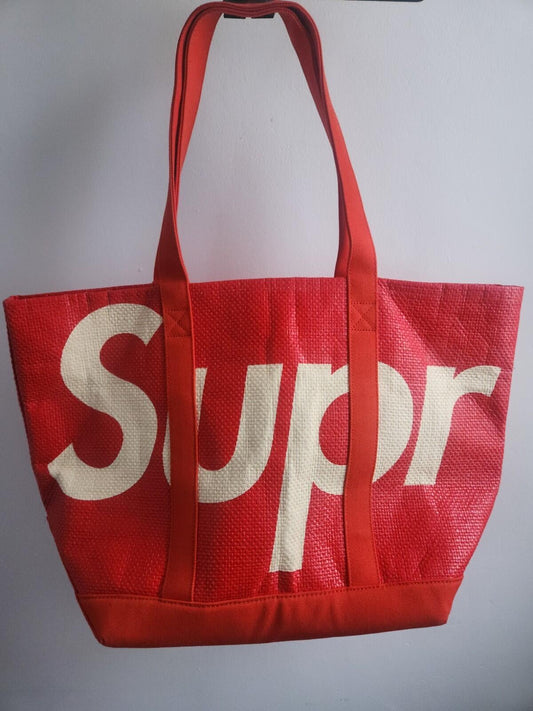 SS20 Supreme Bolso de rafia rojo Lona de algodón de 18 oz. Logo grande tejido de 24L