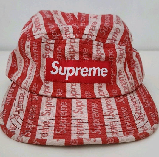 Gorra Camp Jacquard Logo Supreme FW14 Rojo Blanco Logotipo de Caja Roja hecha en EE. UU. Vintage