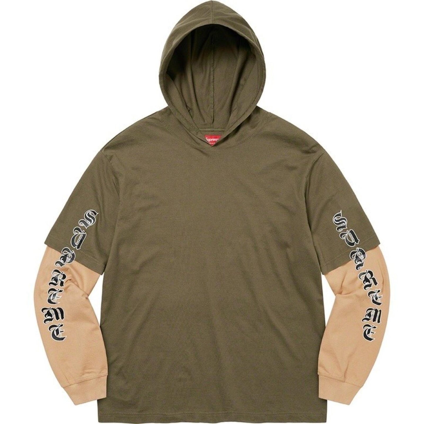 FW22 Supreme Layered Hooded L/S Top Hoodie Olive Size M