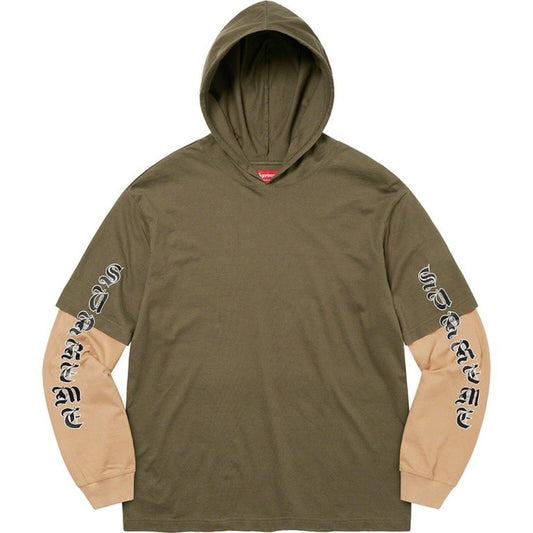 FW22 Supreme Sudadera con Capucha en Capas de Manga Larga Oliva Talla M