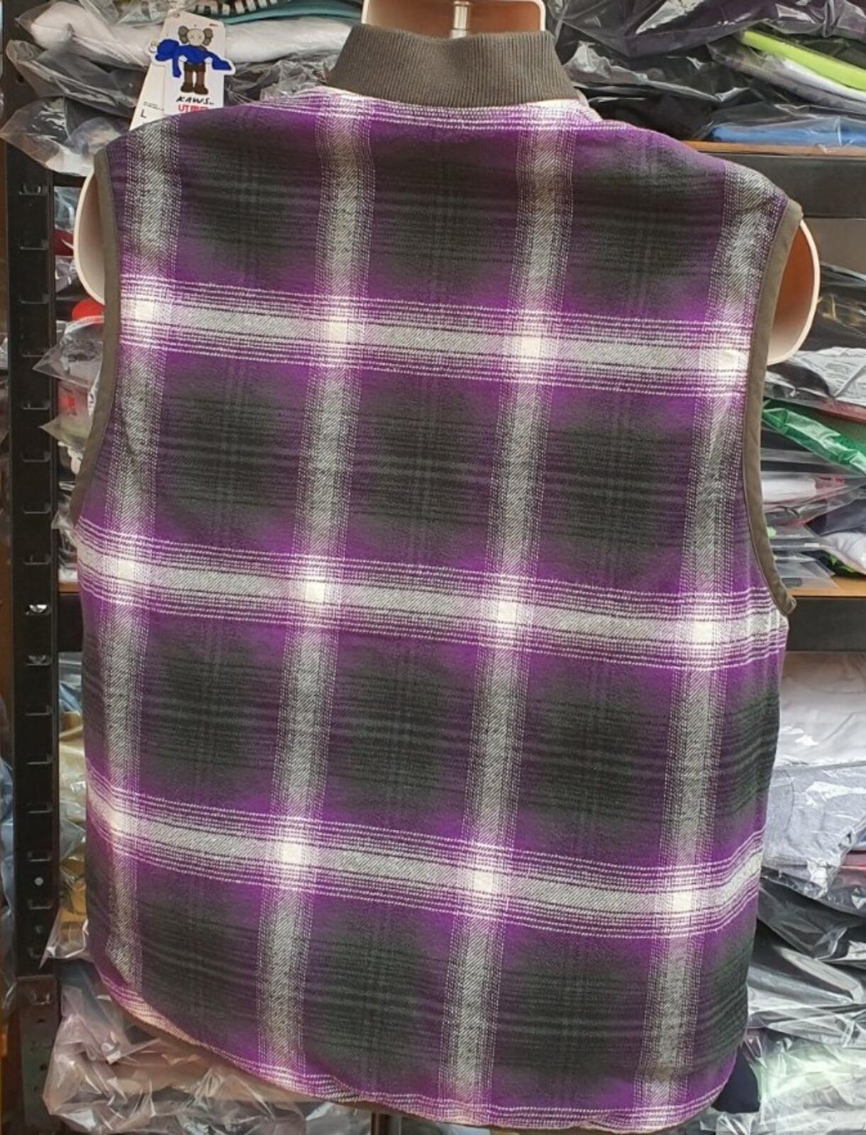 FW17 Supreme reversible shadow plaid vest dark green/ purple Medium New with tag